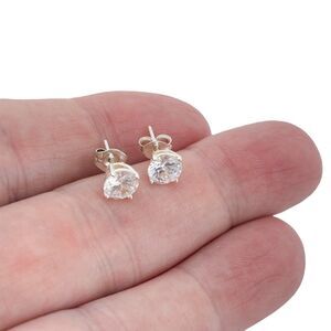 Vintage Sterling Silver 925 6mm Cubic Zirconia Stud Earrings
